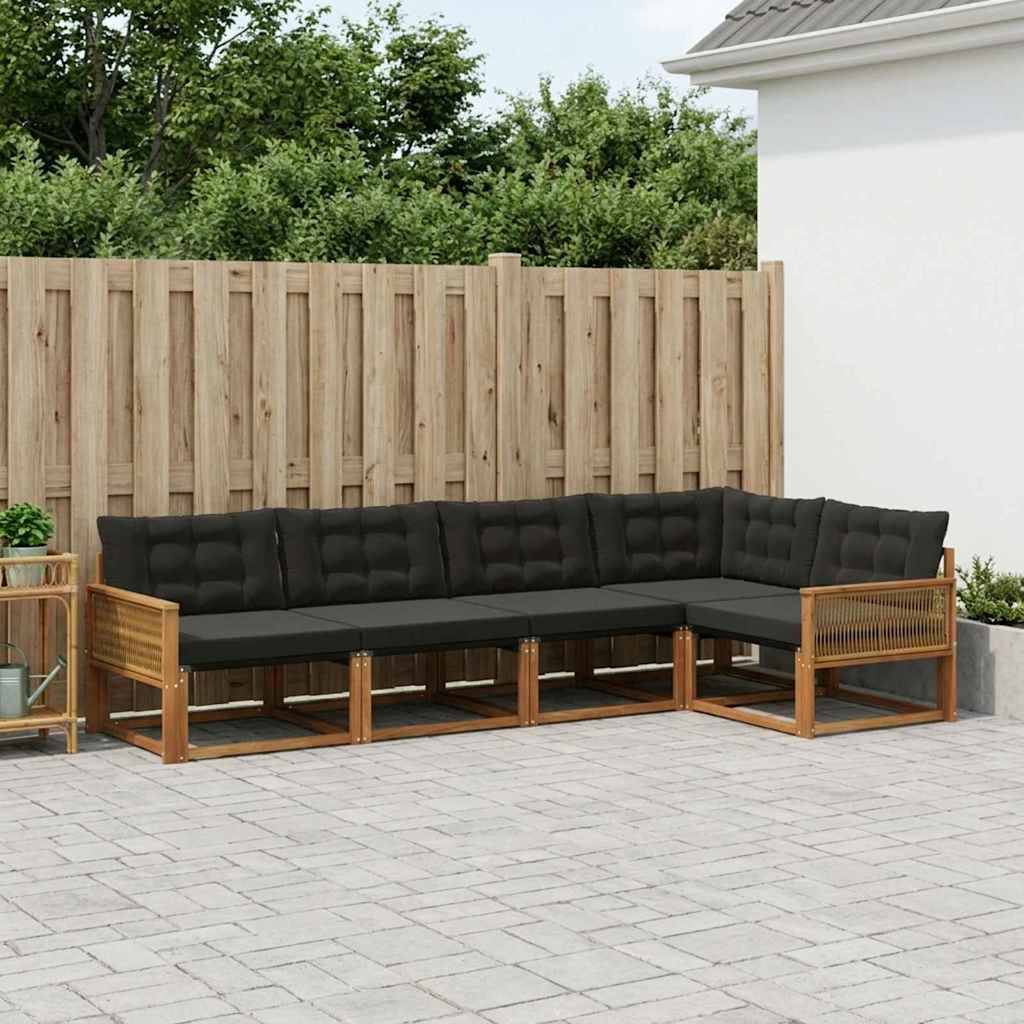 Buiten bankenset met kussen 5 pcs Naturel en Zwart – afbeelding 1