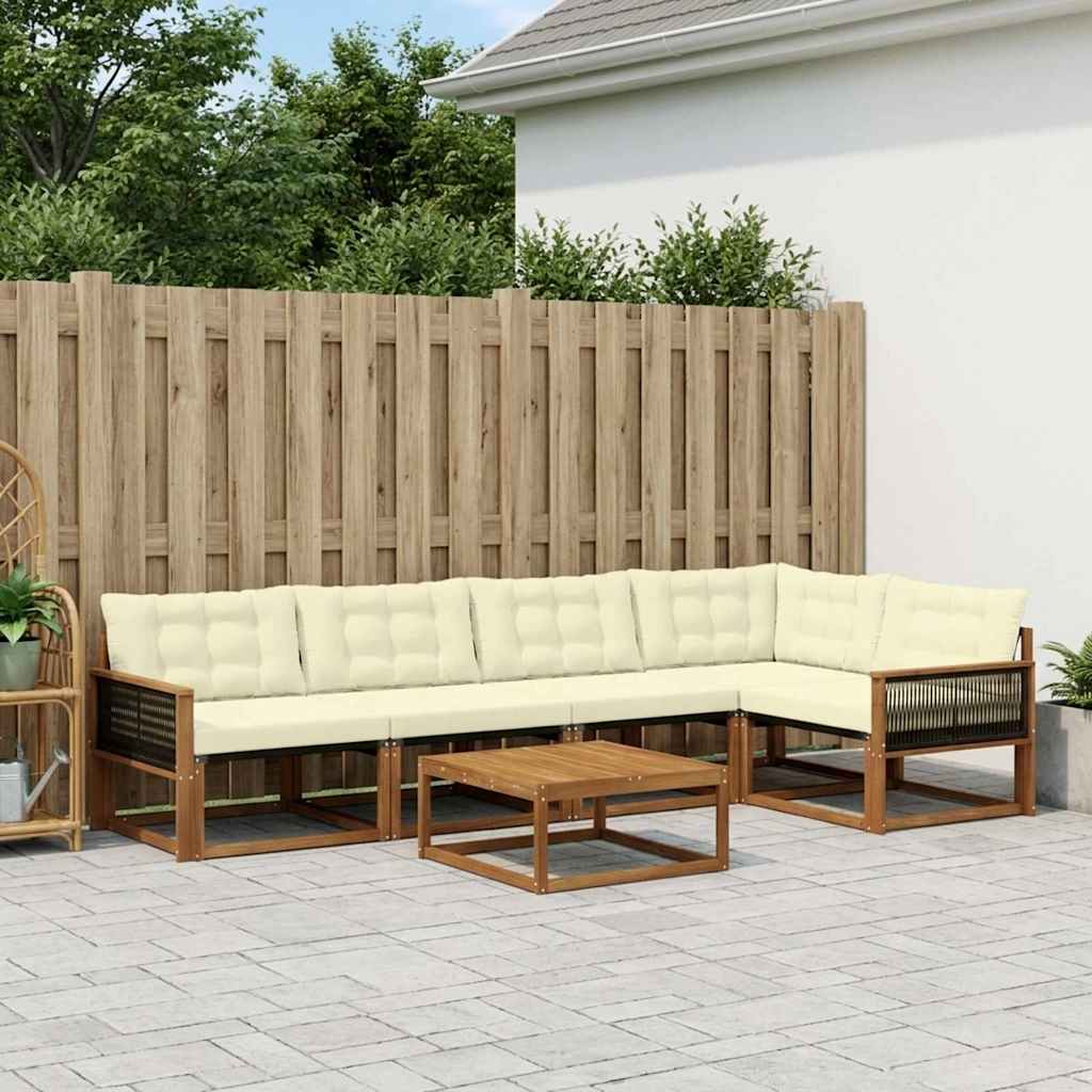 Buiten bankenset met kussen 6 pcs Natuurlijk en Crème – afbeelding 1