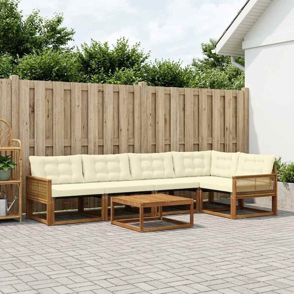Buiten bankenset met kussen 6 pcs Natuurlijk en Crème – afbeelding 1