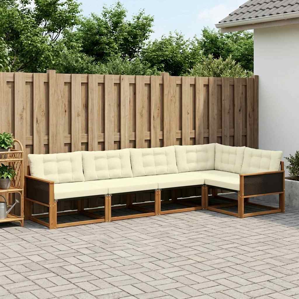 Buiten bankenset met kussen 6 pcs Natuurlijk en Crème