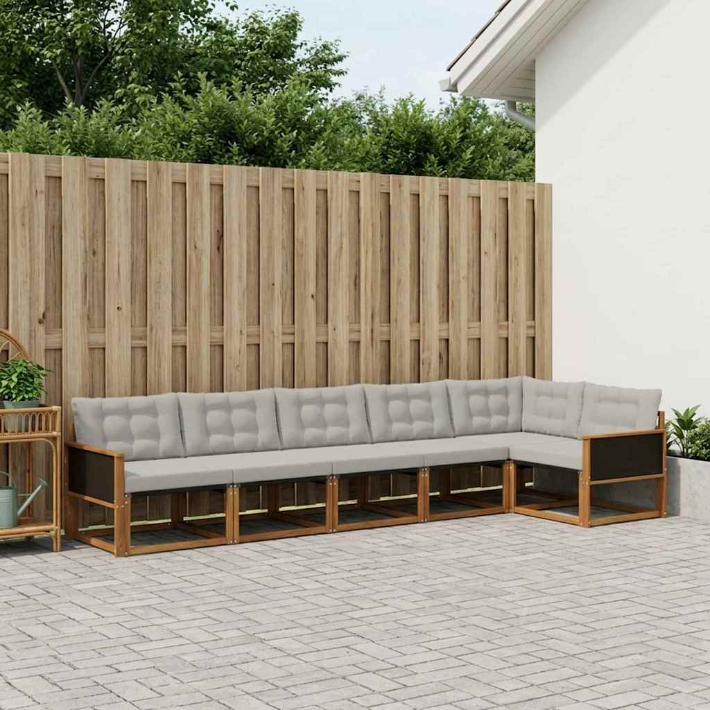 Buiten bankenset met kussen 6 pcs Naturel en lichtgrijs – afbeelding 1