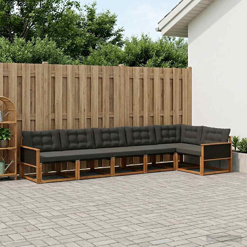 Buiten bankenset met kussen 6 pcs Naturel en Zwart