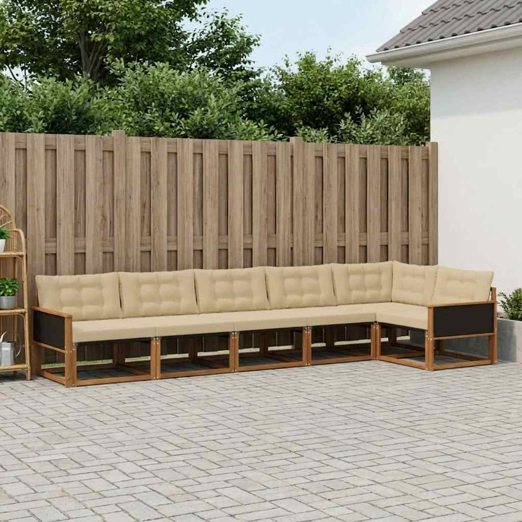 Buiten bankenset met kussen 6 pcs Natuurlijk en Beige