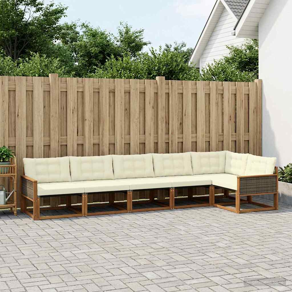 Buiten bankenset met kussen 6 pcs Natuurlijk en Crème – afbeelding 1