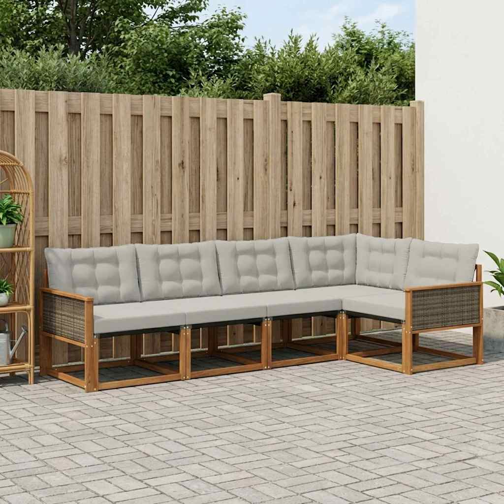 Buiten bankenset met kussen 6 pcs Naturel en lichtgrijs