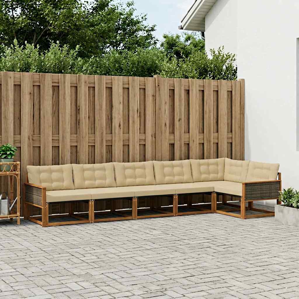 Buiten bankenset met kussen 6 pcs Natuurlijk en Beige