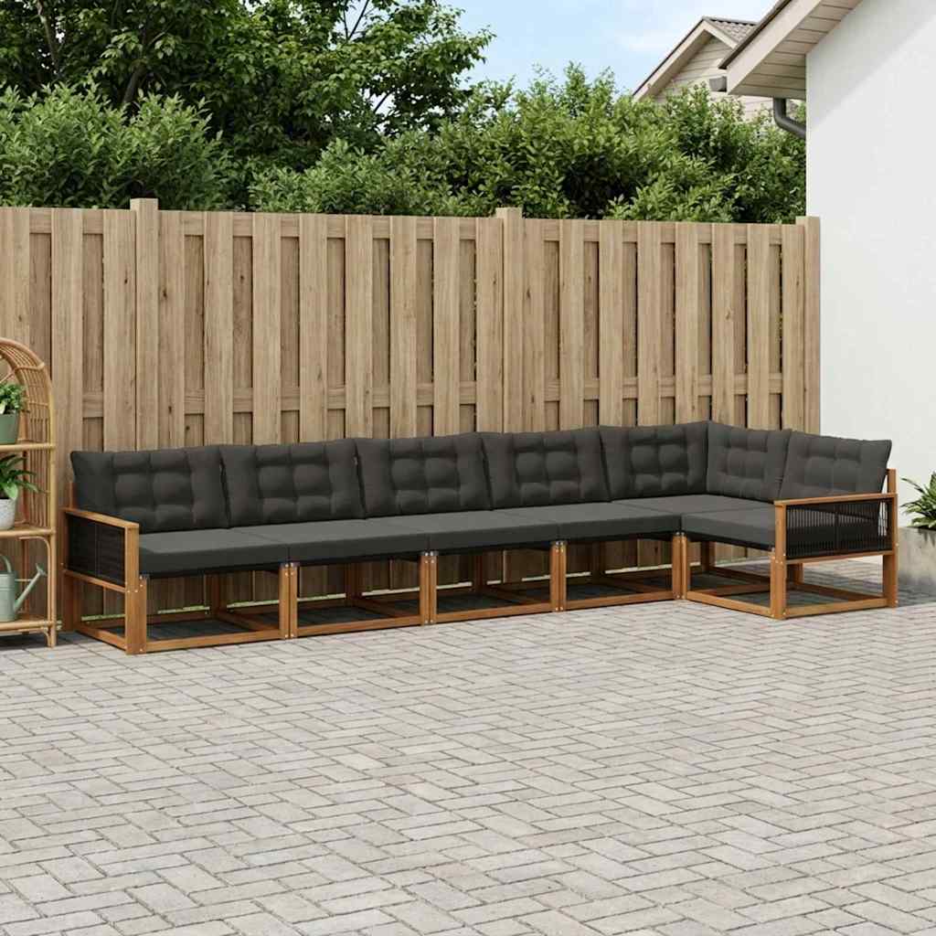 Buiten bankenset met kussen 6 pcs Naturel en Zwart