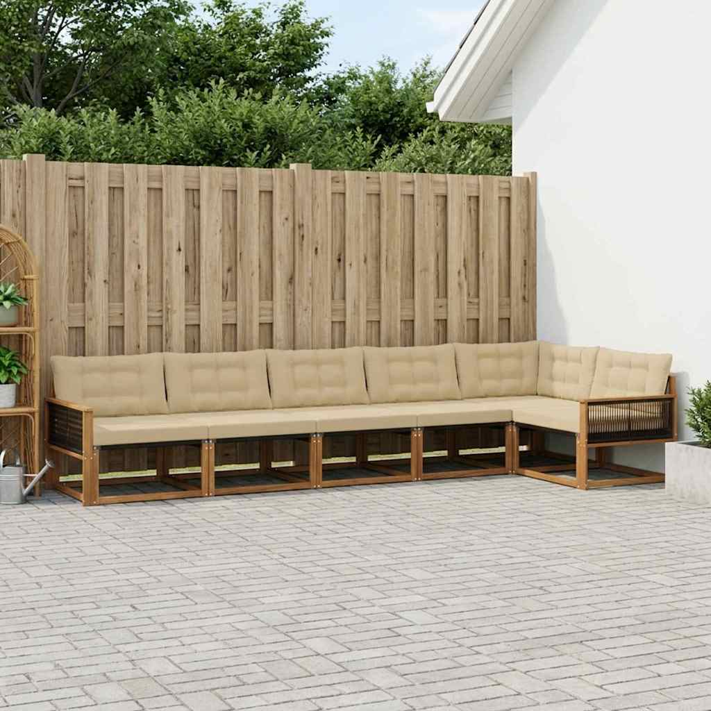 Buiten bankenset met kussen 6 pcs Natuurlijk en Beige