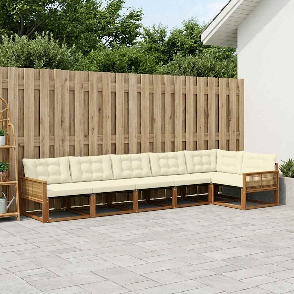 Buiten bankenset met kussen 6 pcs Natuurlijk en Crème – afbeelding 1
