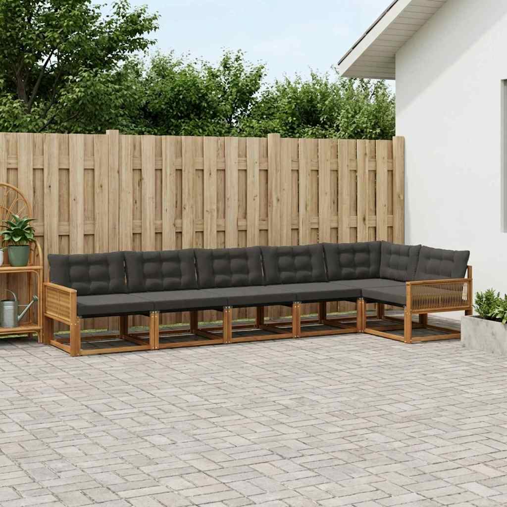 Buiten bankenset met kussen 6 pcs Naturel en Zwart