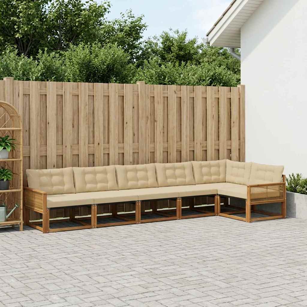 Buiten bankenset met kussen 6 pcs Natuurlijk en Beige