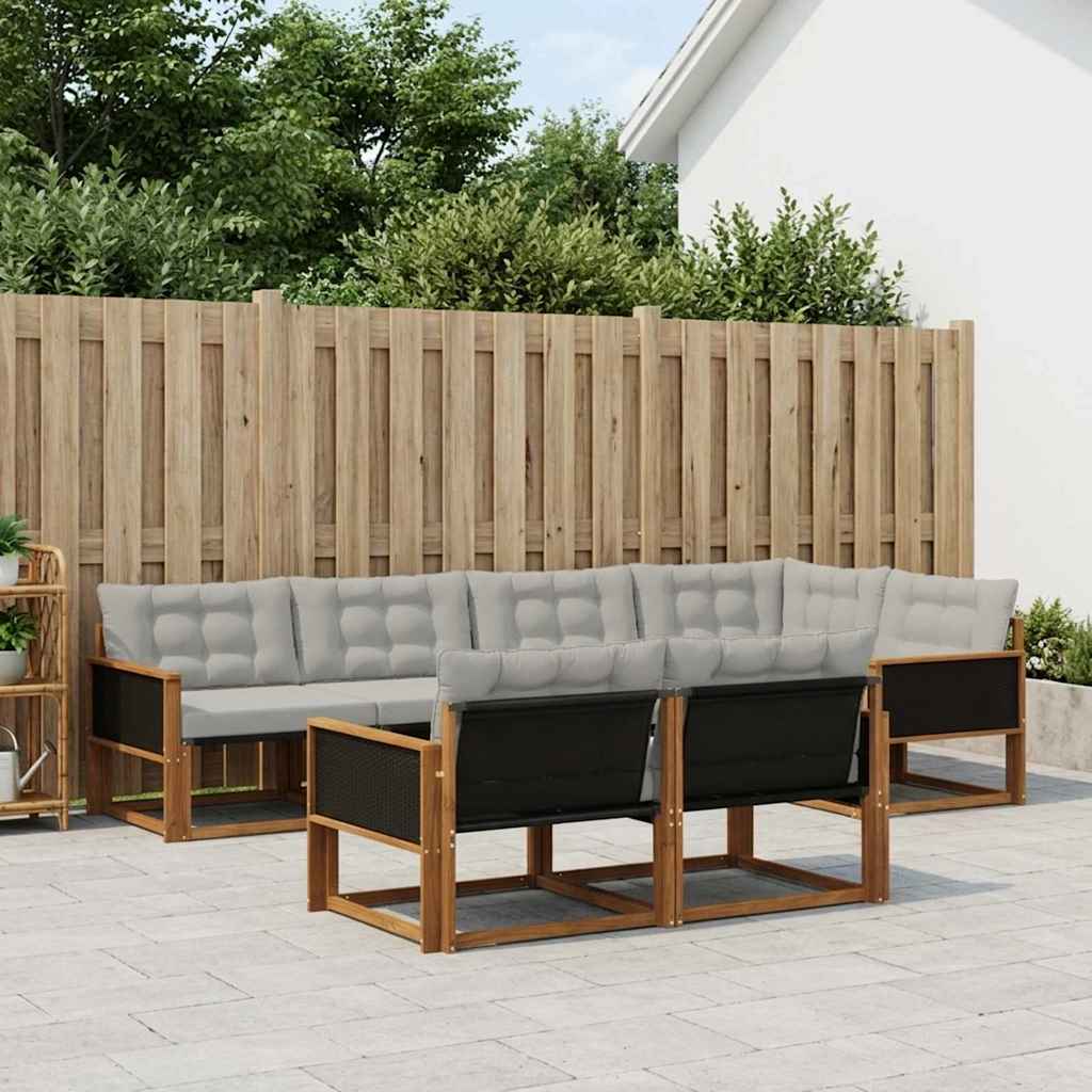 Buiten bankenset met kussen 7 pcs Naturel en lichtgrijs