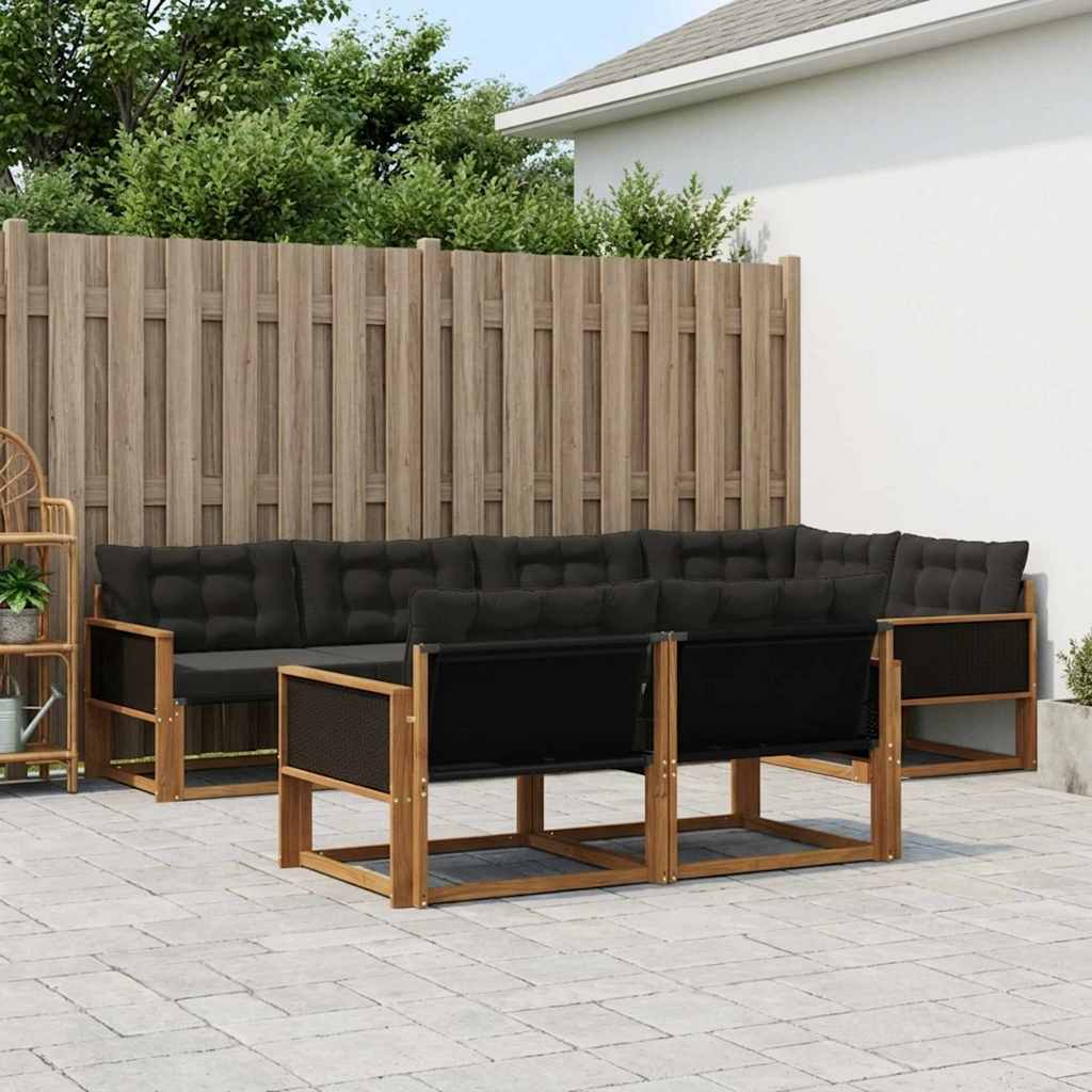 Buiten bankenset met kussen 7 pcs Naturel en Zwart – afbeelding 1