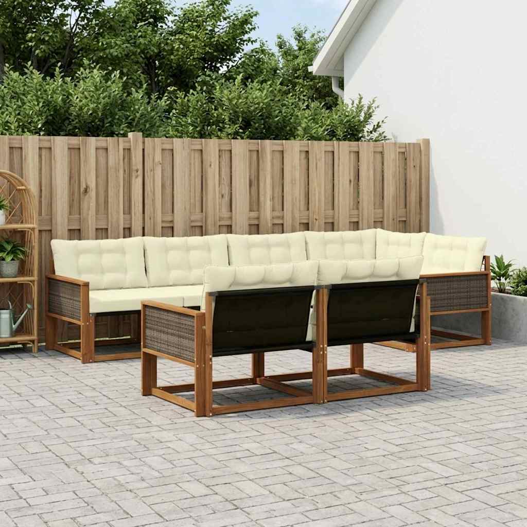 Buiten bankenset met kussen 7 pcs Natuurlijk en Crème