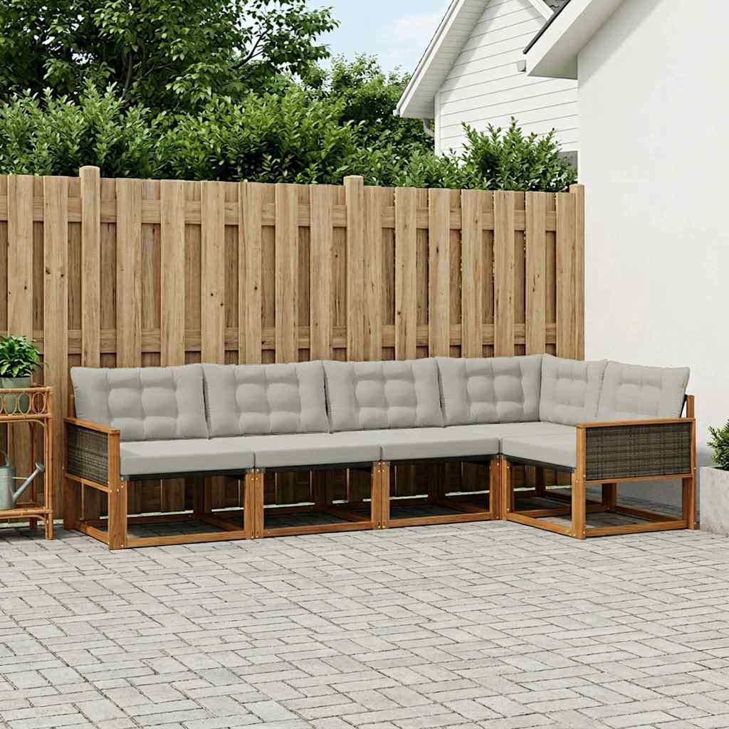 Buiten bankenset met kussen 7 pcs Naturel en lichtgrijs