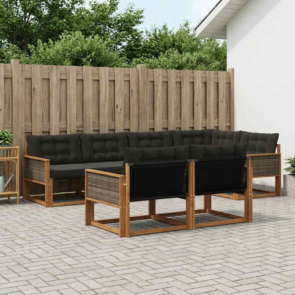 Buiten bankenset met kussen 7 pcs Naturel en Zwart