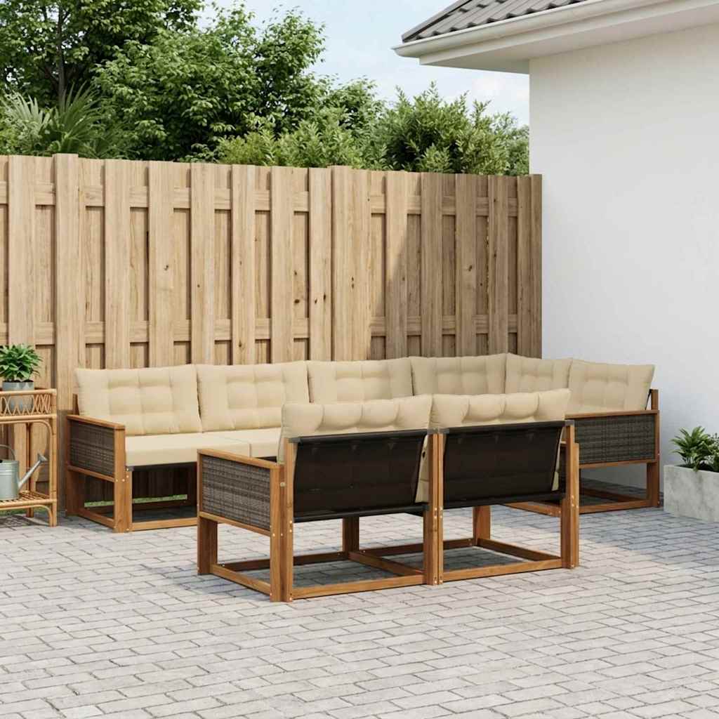 Buiten bankenset met kussen 7 pcs Natuurlijk en Beige – afbeelding 1