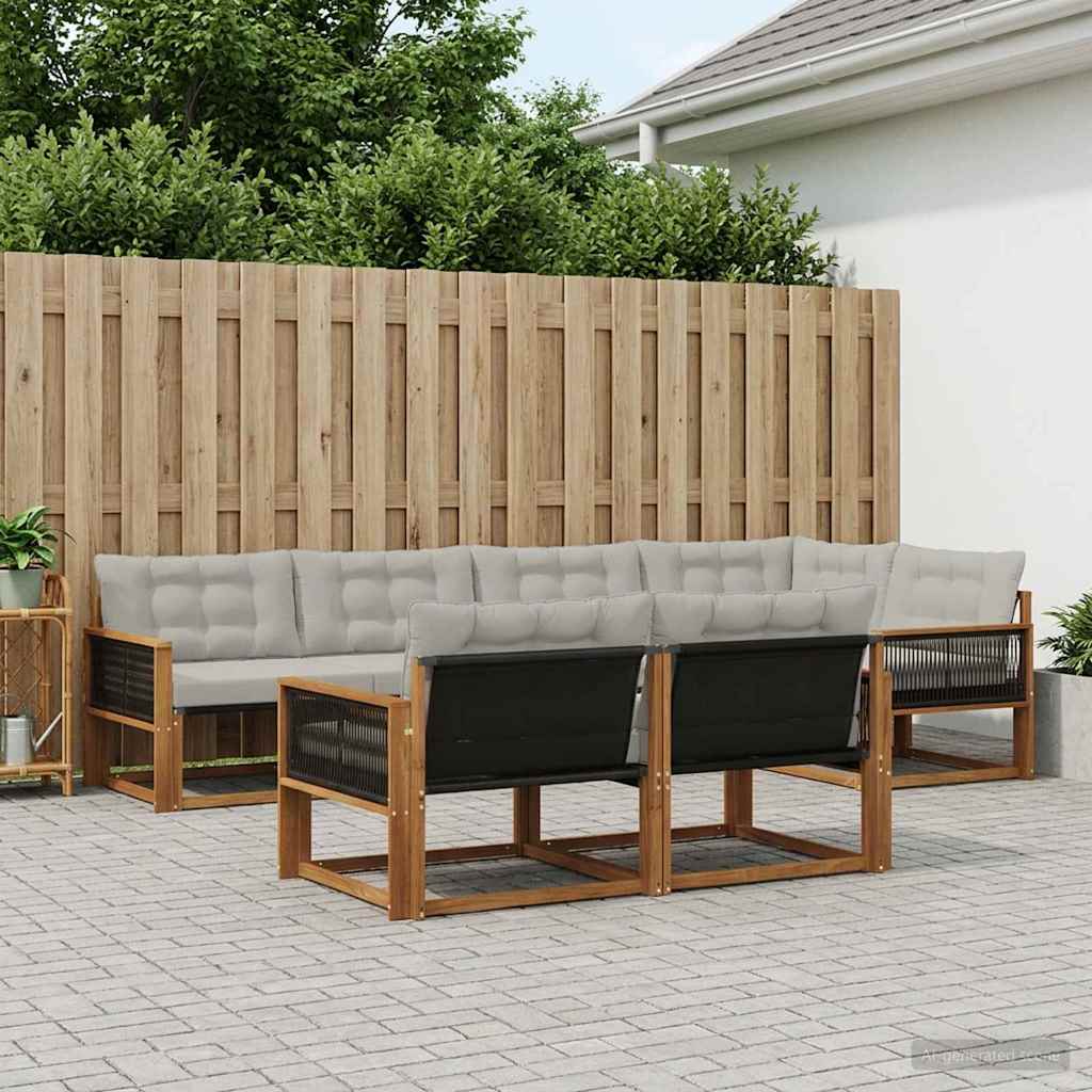 Buiten bankenset met kussen 7 pcs Naturel en lichtgrijs
