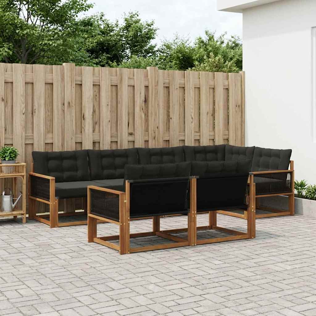 Buiten bankenset met kussen 7 pcs Naturel en Zwart – afbeelding 1