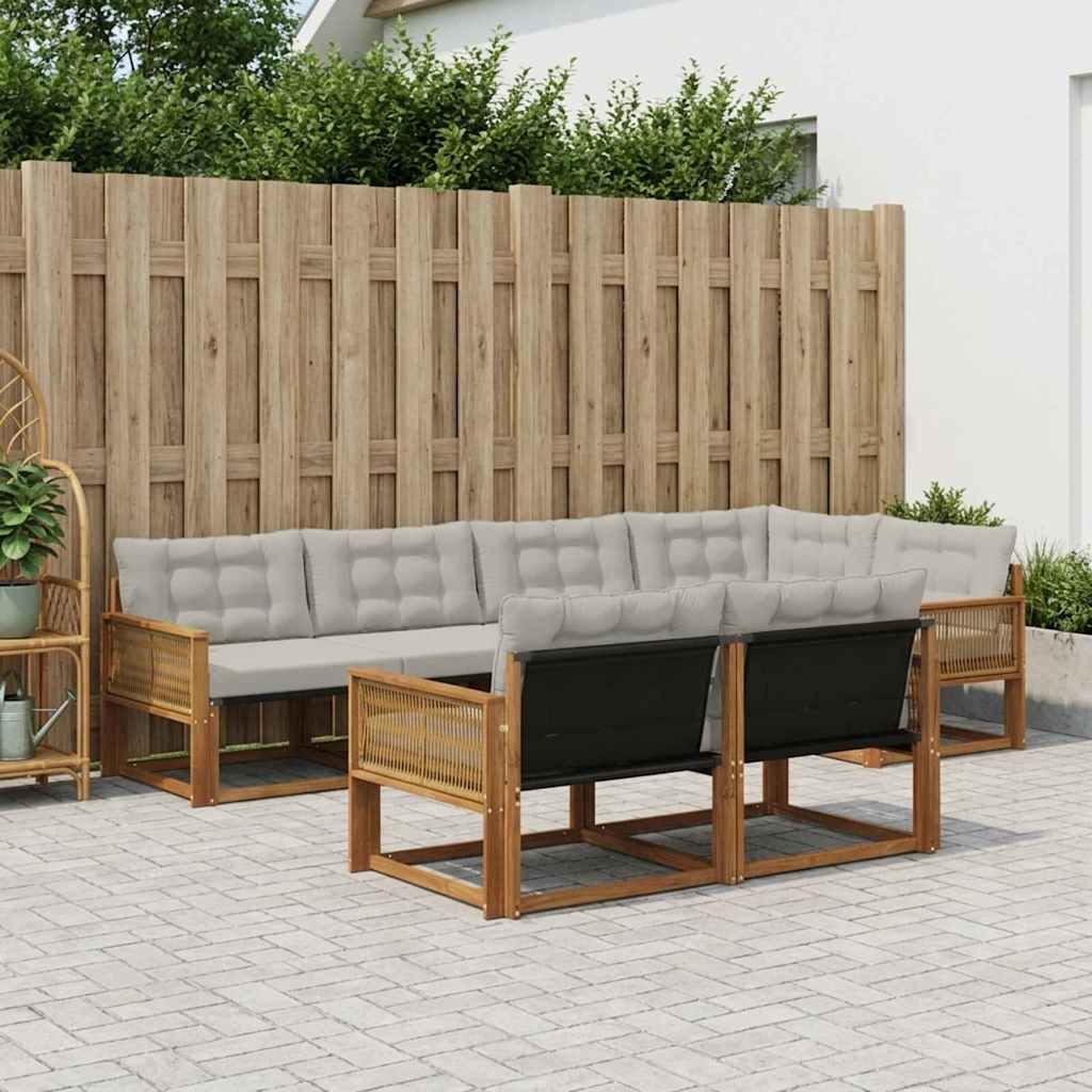 Buiten bankenset met kussen 7 pcs Naturel en lichtgrijs