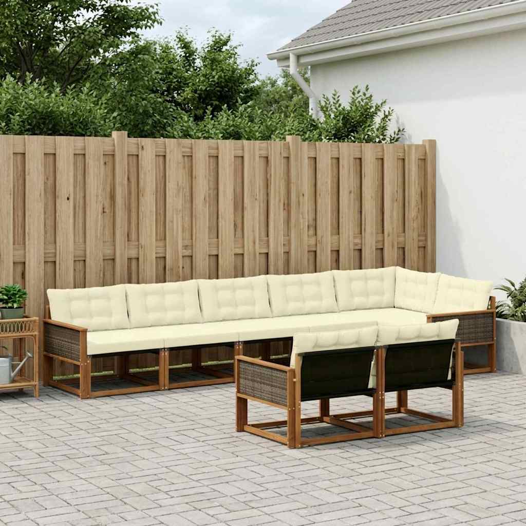 Buiten bankenset met kussen 8 pcs Natuurlijk en Crème
