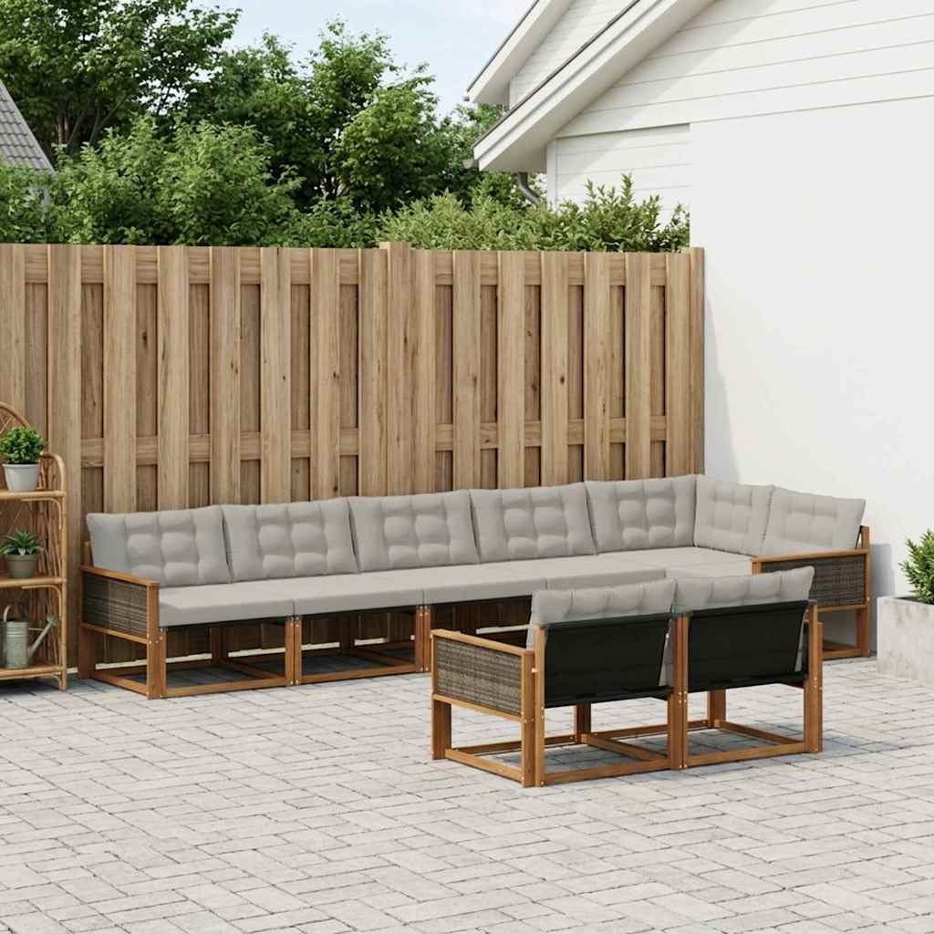Buiten bankenset met kussen 8 pcs Naturel en lichtgrijs