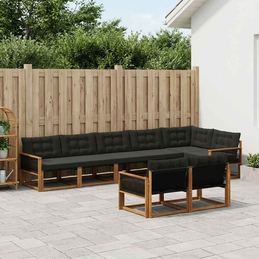 Buiten bankenset met kussen 8 pcs Naturel en Zwart