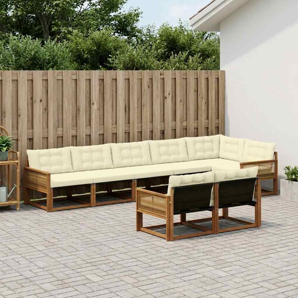 Buiten bankenset met kussen 8 pcs Natuurlijk en Crème – afbeelding 1