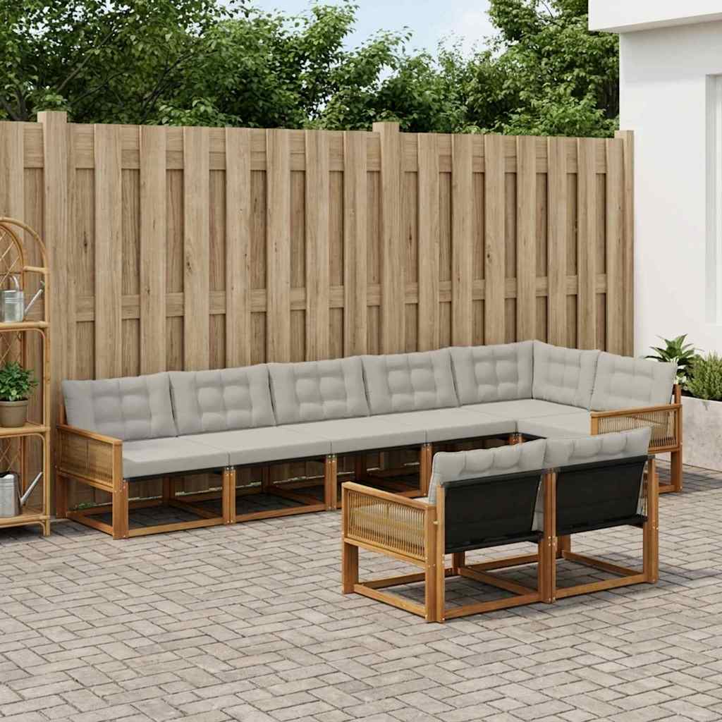 Buiten bankenset met kussen 8 pcs Naturel en lichtgrijs