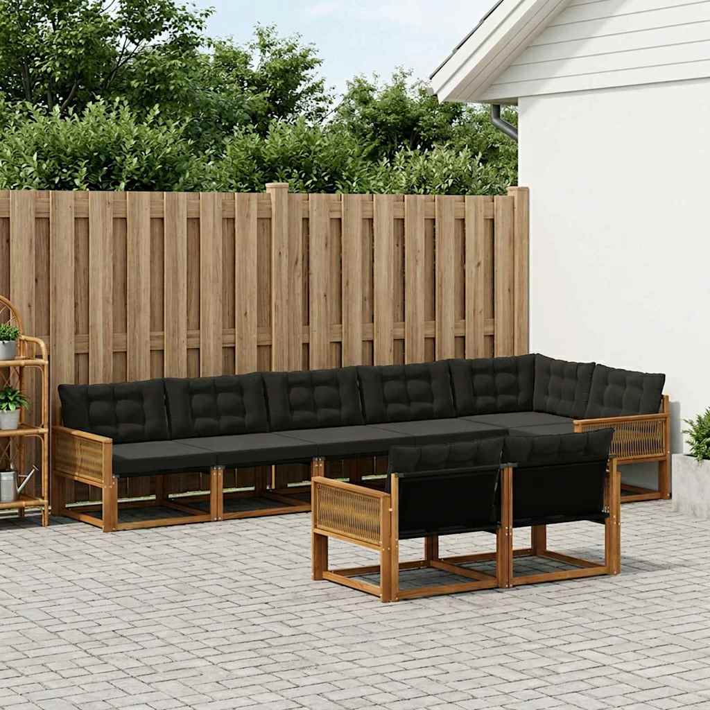 Buiten bankenset met kussen 8 pcs Naturel en Zwart – afbeelding 1