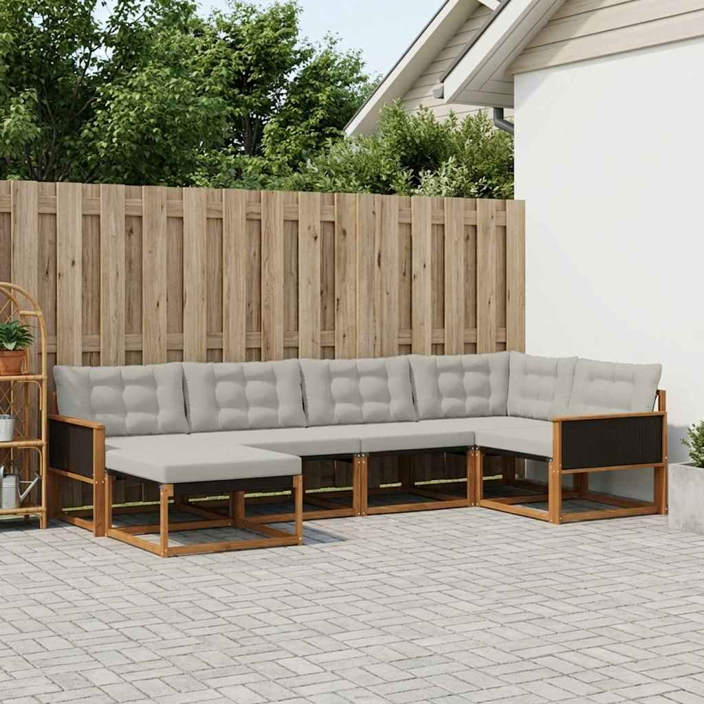 Buiten bankenset met kussen 6 pcs Naturel en lichtgrijs