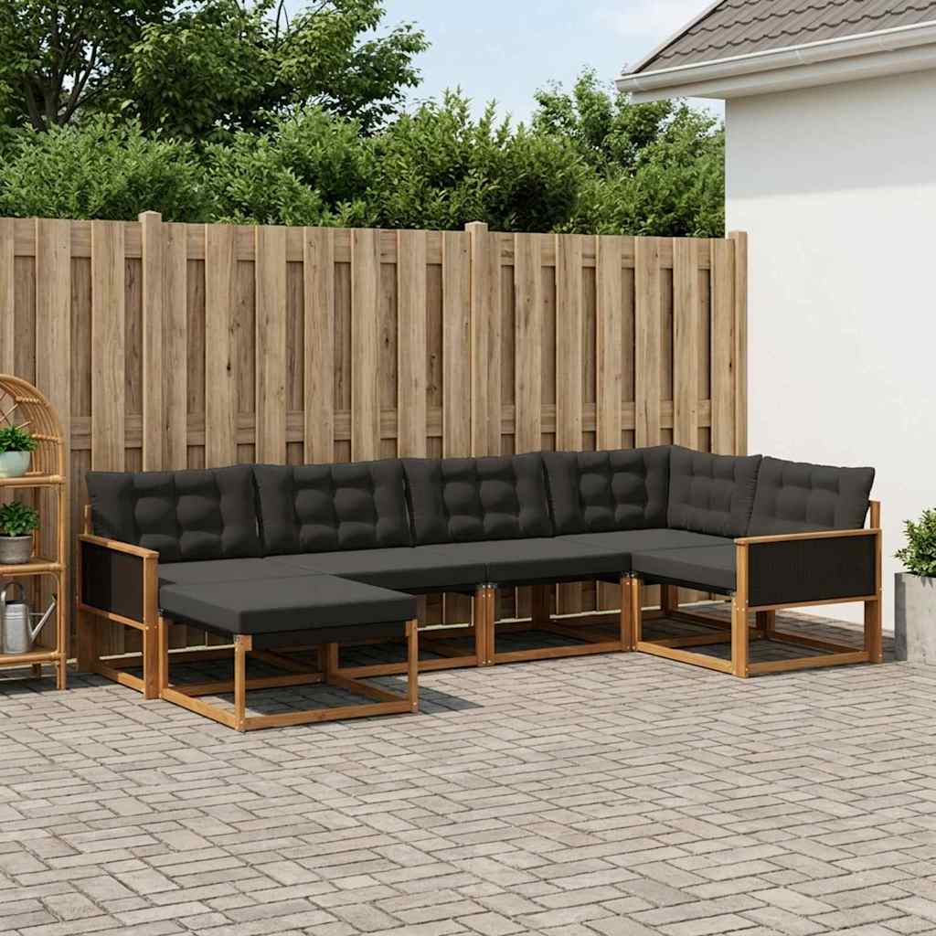 Buiten bankenset met kussen 6 pcs Naturel en Zwart