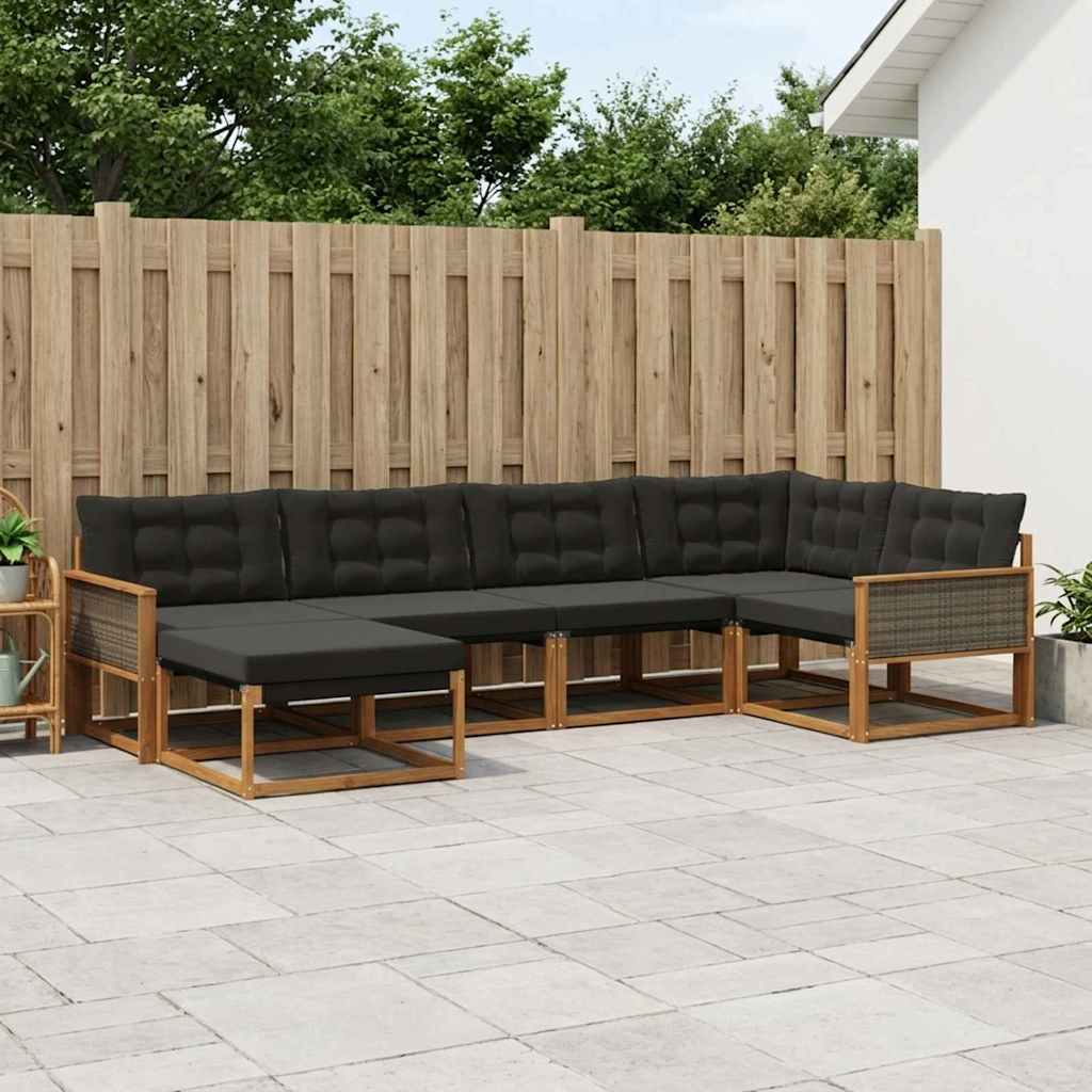 Buiten bankenset met kussen 6 pcs Naturel en Zwart