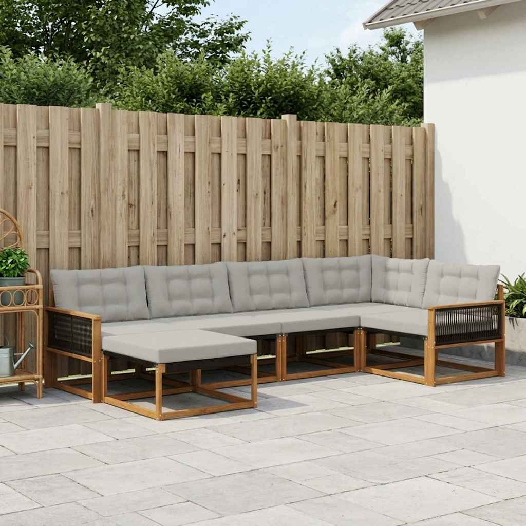 Buiten bankenset met kussen 6 pcs Naturel en lichtgrijs – afbeelding 1
