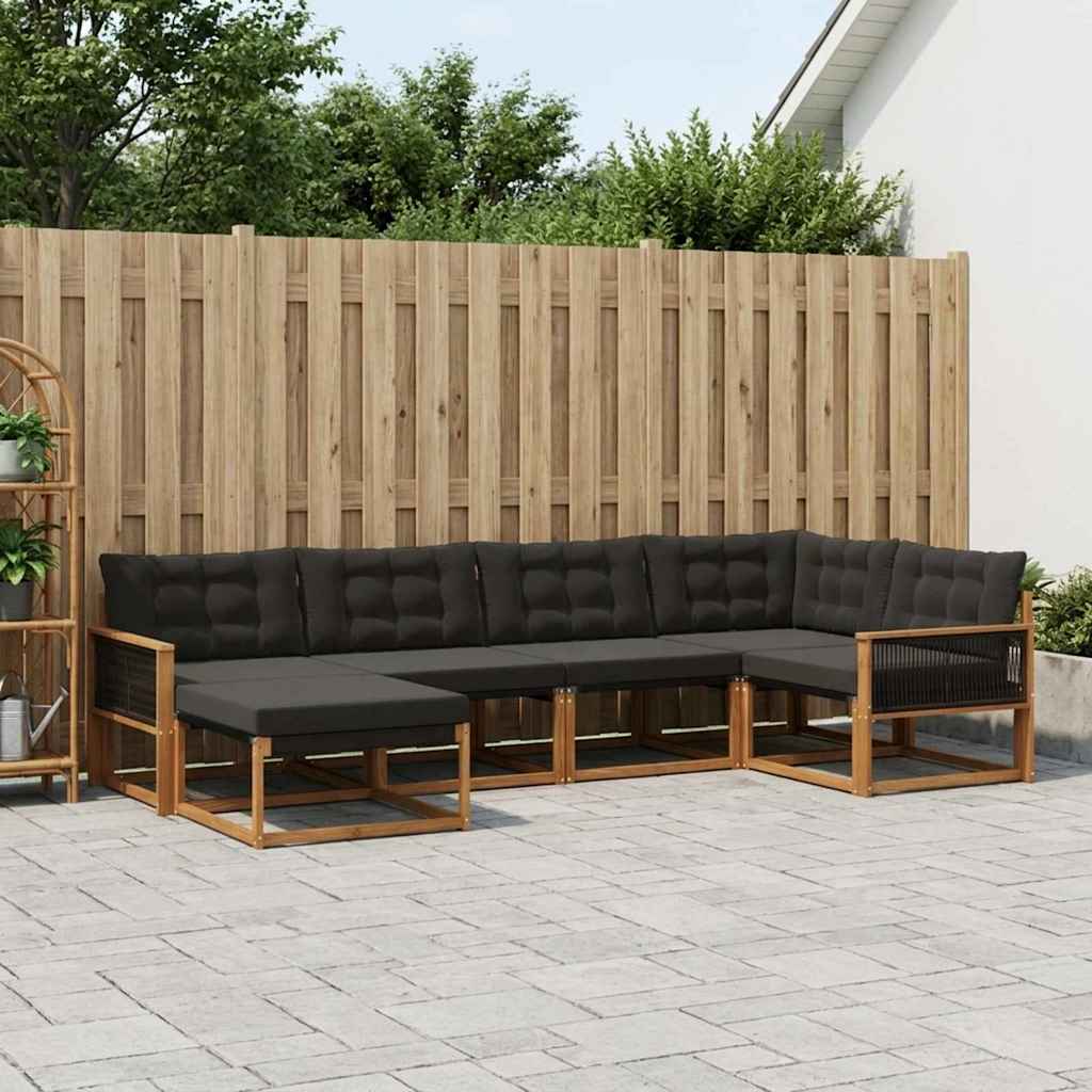 Buiten bankenset met kussen 6 pcs Naturel en Zwart