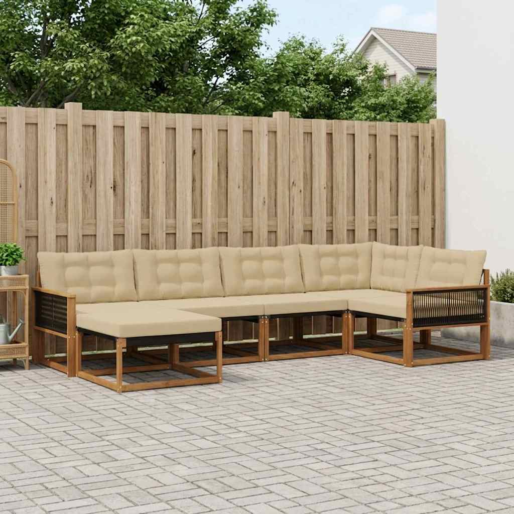 Buiten bankenset met kussen 6 pcs Natuurlijk en Beige