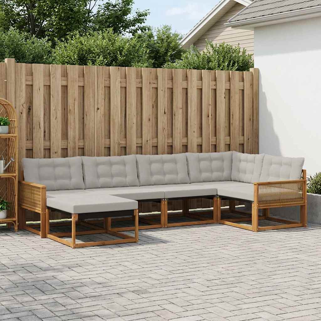 Buiten bankenset met kussen 6 pcs Naturel en lichtgrijs – afbeelding 1