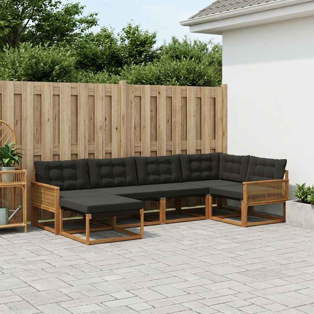 Buiten bankenset met kussen 6 pcs Naturel en Zwart – afbeelding 1
