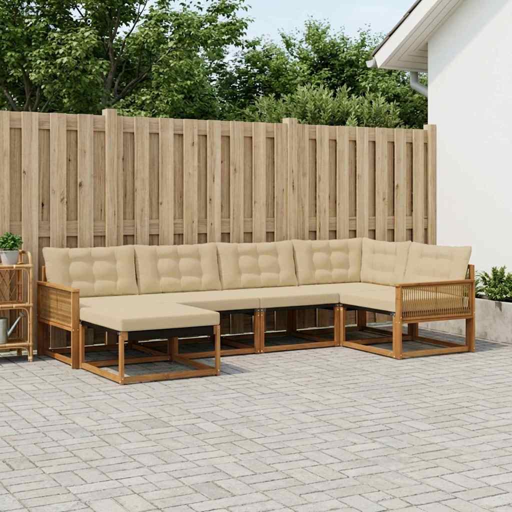 Buiten bankenset met kussen 6 pcs Natuurlijk en Beige