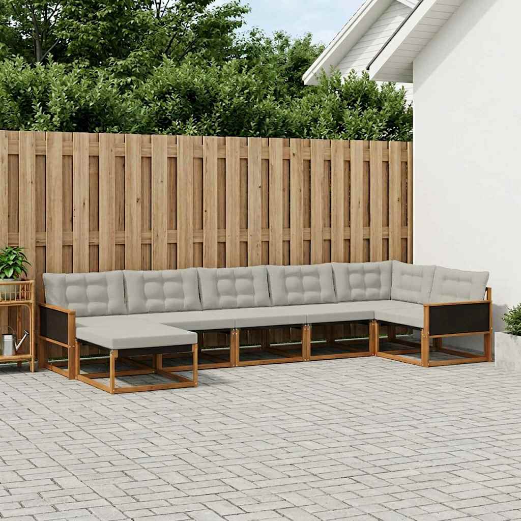 Buiten bankenset met kussen 7 pcs Naturel en lichtgrijs