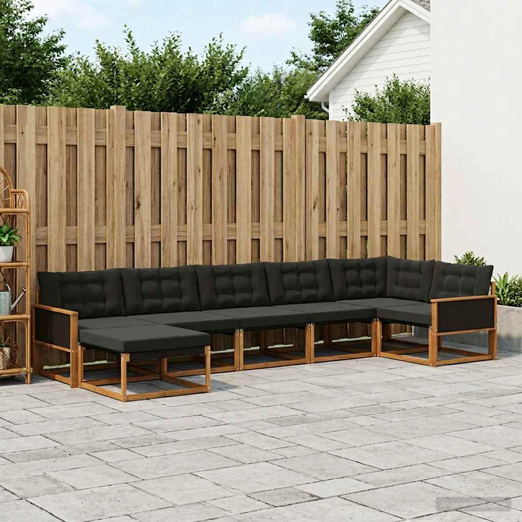 Buiten bankenset met kussen 7 pcs Naturel en Zwart – afbeelding 1
