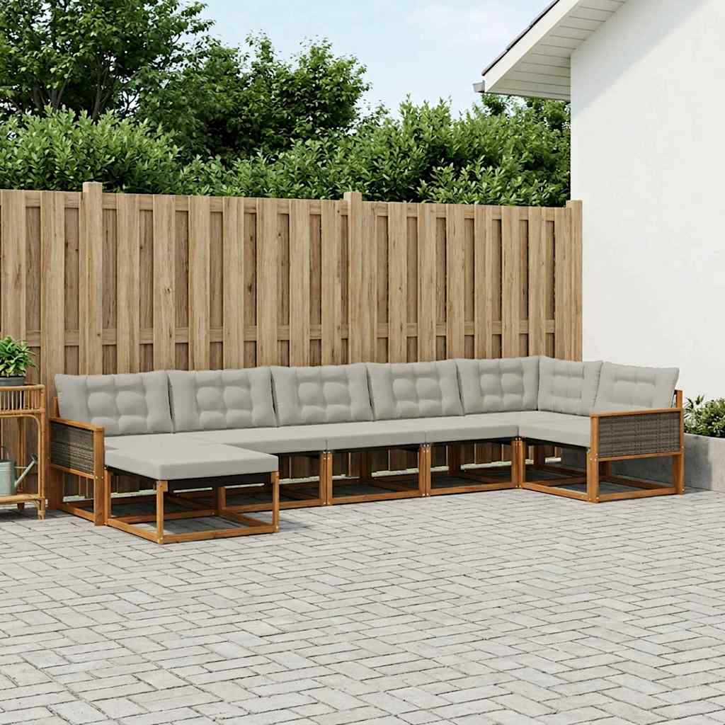 Buiten bankenset met kussen 7 pcs Naturel en lichtgrijs – afbeelding 1