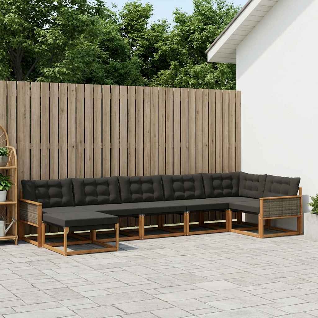 Buiten bankenset met kussen 7 pcs Naturel en Zwart – afbeelding 1