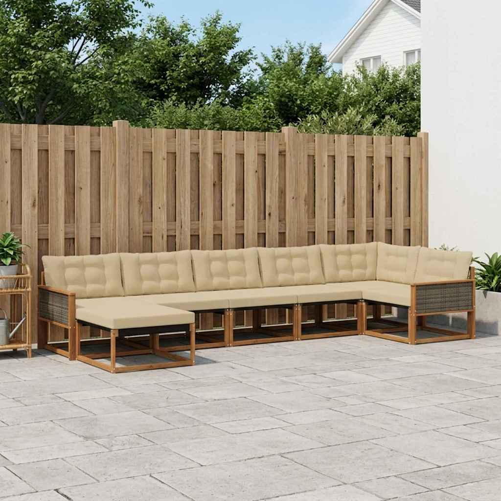 Buiten bankenset met kussen 7 pcs Natuurlijk en Beige