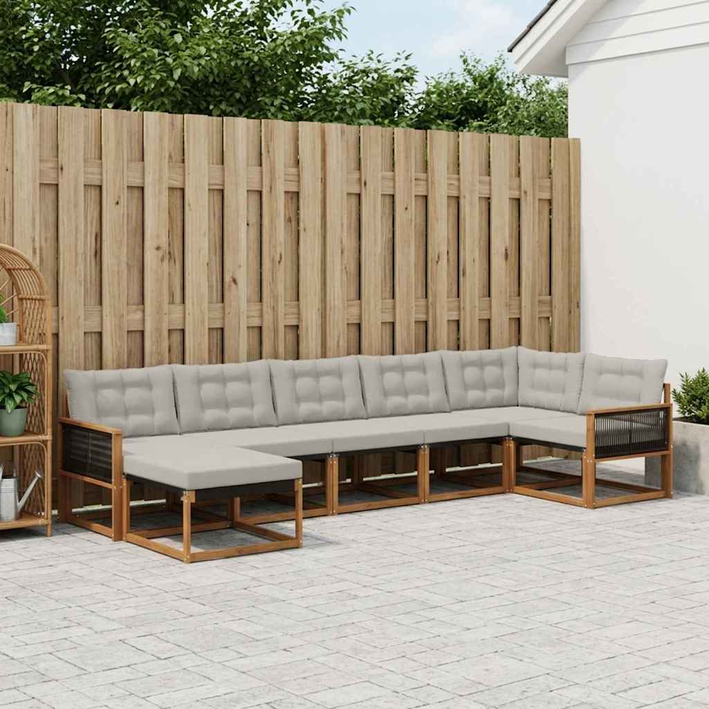 Buiten bankenset met kussen 7 pcs Naturel en lichtgrijs