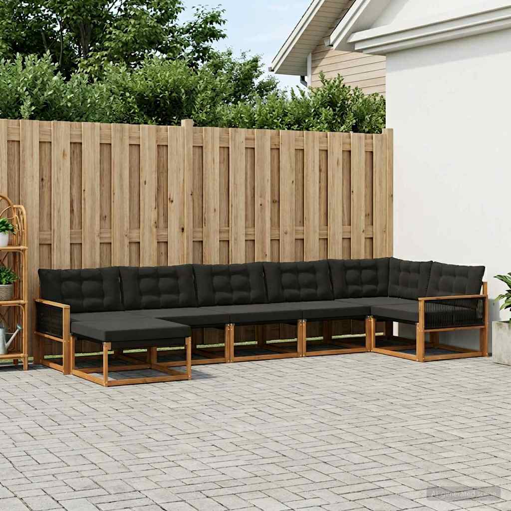 Buiten bankenset met kussen 7 pcs Naturel en Zwart