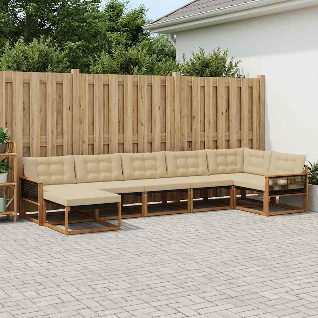 Buiten bankenset met kussen 7 pcs Natuurlijk en Beige