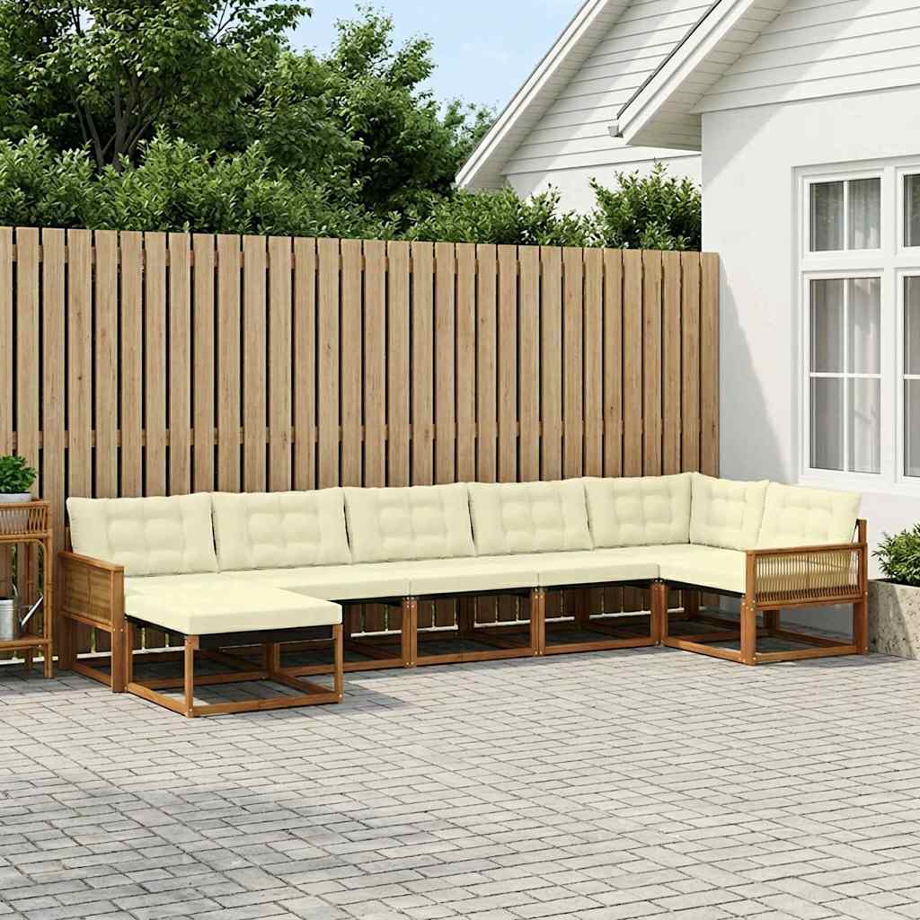 Buiten bankenset met kussen 7 pcs Natuurlijk en Crème – afbeelding 1