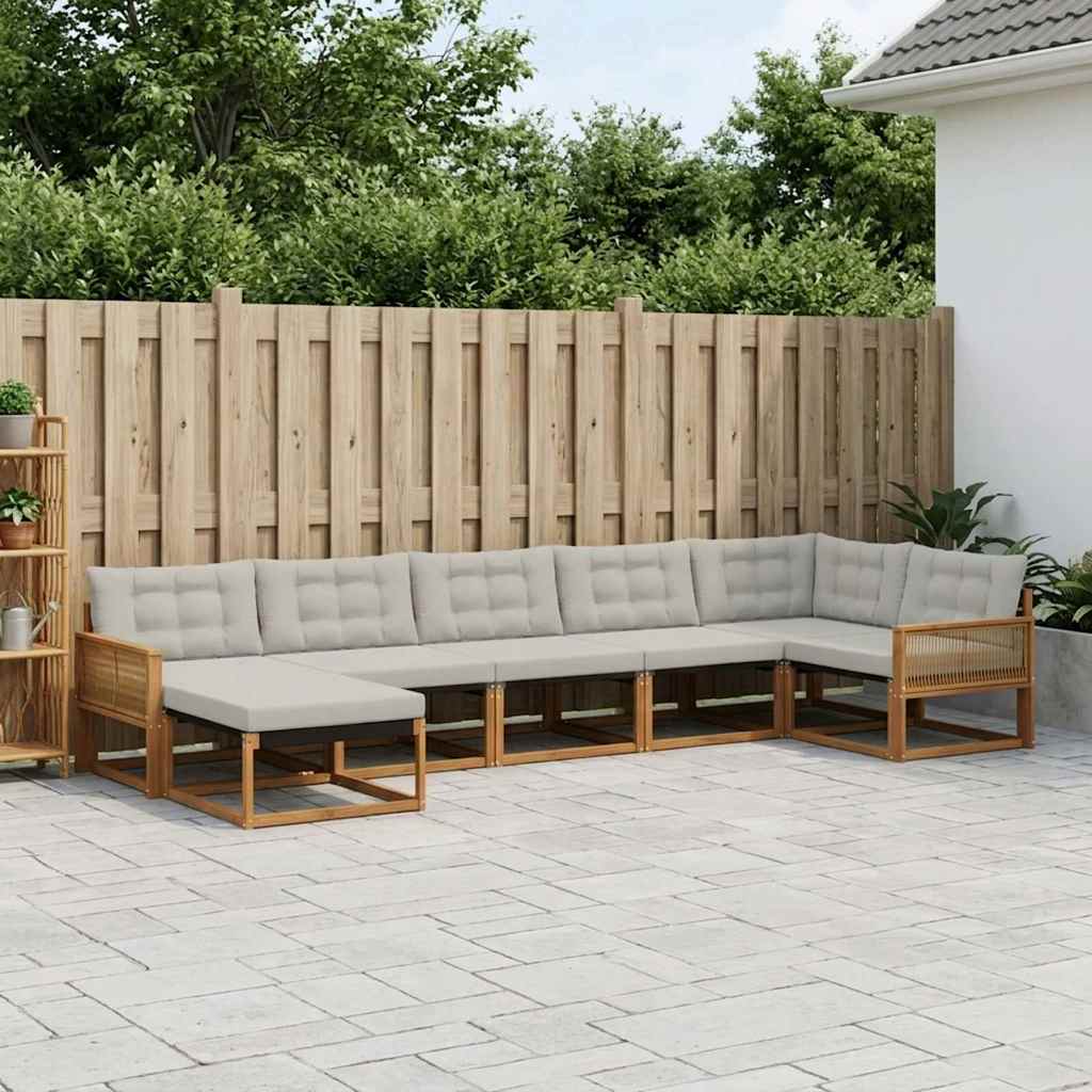 Buiten bankenset met kussen 7 pcs Naturel en lichtgrijs
