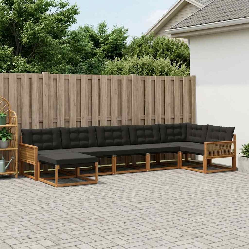 Buiten bankenset met kussen 7 pcs Naturel en Zwart – afbeelding 1